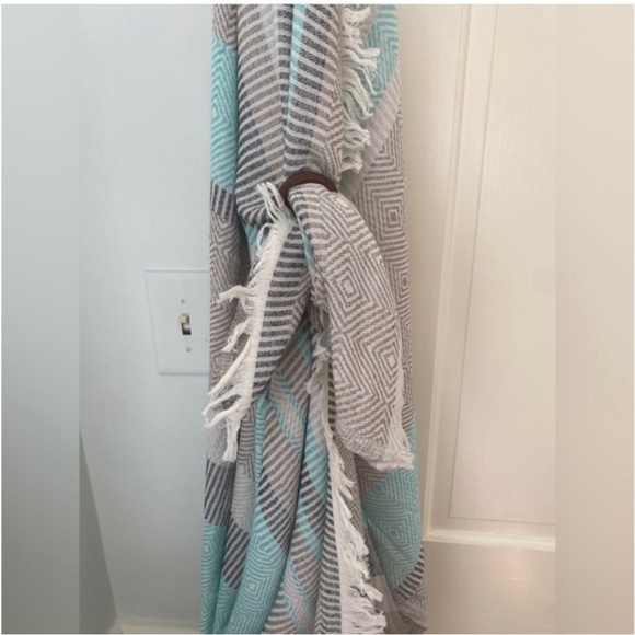 Travel Wrap Blanket Sarong Hand Crafted Loom Weave 2 Side Organic Cotton Aqua - Picture 13 of 16